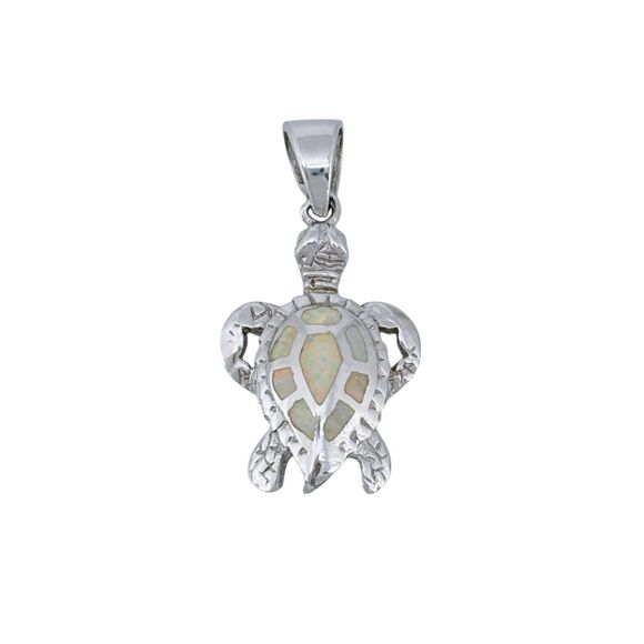 Vintage Thai FAS Sterling Silver 925 Opal Inlay Turtle Pendant - Picture 2 of 6